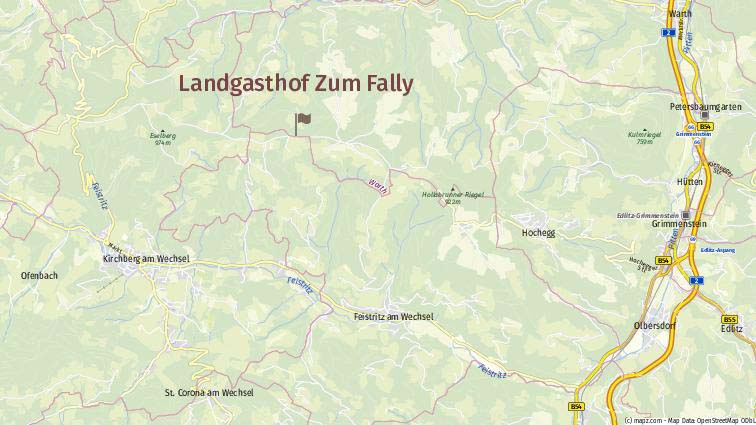 Landkartenausschnitt mit Umgebung Landgasthof "Zum Fally" (c) mapz.com